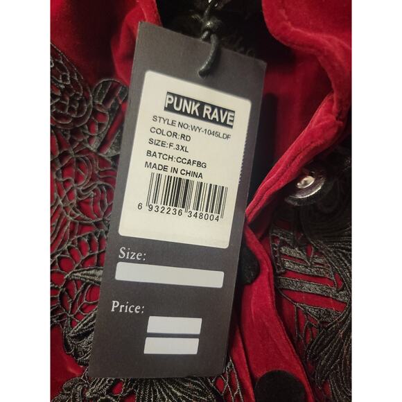 Punk Rave Gothic Jacket Womens 3XL Red Black Velvet Steampunk Victorian Vampire - Picture 13 of 13